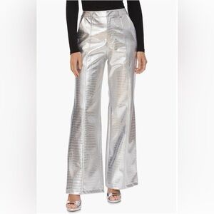 Avec Les Filles croc embellished Silver Metallic Wide Leg Pants